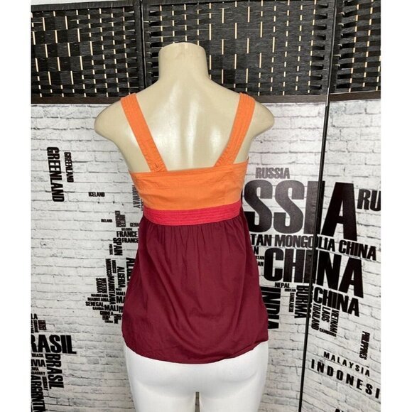 Ann Taylor Loft 2 Autumn Colorblock Side Zip Cotton Strappy Sleeveless Top - Picture 2 of 5